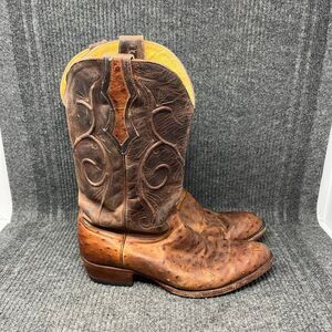 Cavenders Ostrich Print Western Cowboy Boots Brown Leather Round Toe Mens 11.5 D